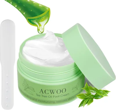 ACWOO Krem do stóp z olejem z drzewa herbacianego, 200g Intensywnie nawilżający krem do stóp, Krem do naprawy pękniętych pięt z ulgą dla stóp i dłoni, Łagodzący krem do stóp na grzybicę stóp, grzybicę