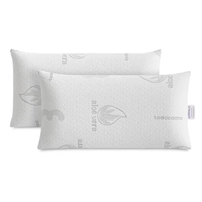 Todocama Cuscino viscoelastico Aloe Vera (pack 2 unità 70 cm), nucleo viscoelastico compatto per cervicale e collo, a rigidità media-alta, doppia copertura per cerniera.