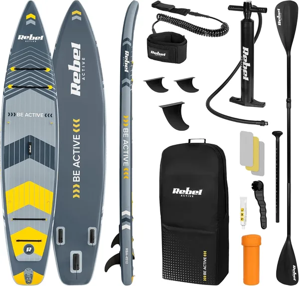 Rebel Electro SUP PRO Touring Planche Pompée avec Siège de Natation Drop-Stitch 381 cm Ensemble Pagaie Pompe Sac À Dos RBA-4512