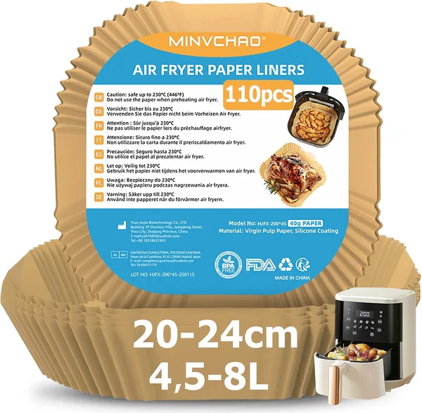Papier do pieczenia do frytownic na gorące powietrze 110 sztuk Odpowiedni do frytownic na gorące powietrze 4,5L-8L 20-24cm Kompatybilny z papierem do pieczenia do frytownic na gorące powietrze