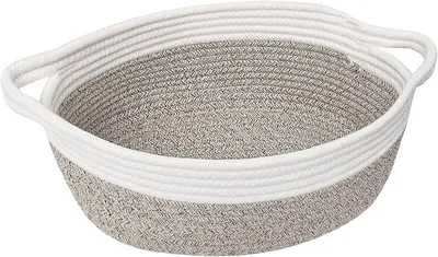 TIMEYARD Kosz do przechowywania, pleciony, kosz na prezenty, kosz na zabawki, bawełniany organizer na pieluchy, ręczniki, przekąski, zabawki dla psów, kosz wielkanocny, 30 x 20 x 12 cm, biały i