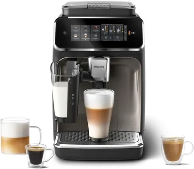 Philips Automatyczny Ekspres do Kawy 3300, LatteGo, Czarny Chrom | 6 napojów kawowych – system mleczny LatteGo, kolorowy ekran dotykowy, SilentBrew, ceramiczny młynek (EP3347/90)