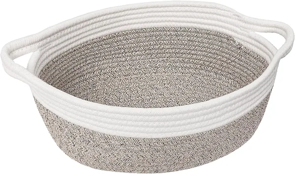 TIMEYARD Kosz do przechowywania, pleciony, kosz na prezenty, kosz na zabawki, bawełniany organizer na pieluchy, ręczniki, przekąski, zabawki dla psów, kosz wielkanocny, 30 x 20 x 12 cm, biały i