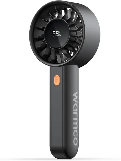 Warmco HC2 5000 mAh wentylator ręczny do podróży i aktywności na świeżym powietrzu | 6-18 godz. czas pracy, 7 m/s przepływ powietrza, 4 stopnie, wyświetlacz LED, zdejmowana tylna pokrywa, USB-C