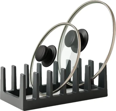 Topfdeckelhalter – Platzsparender Deckelständer für bis zu 6 Deckel, Pfannen, Schneidebretter – rutschfest, leicht zu reinigen – Ideal für Schubladen und Arbeitsplatten (Anthrazit)