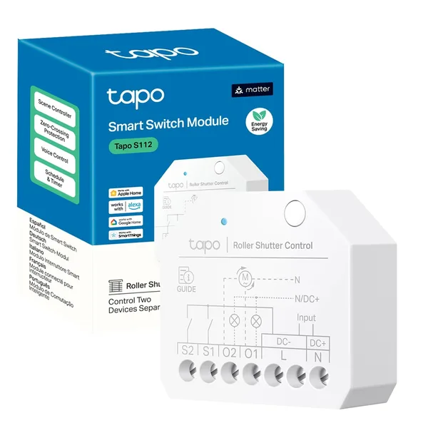 Tapo Interrupteur Volet Roulant Connecté Matter, Relais double 6A S112