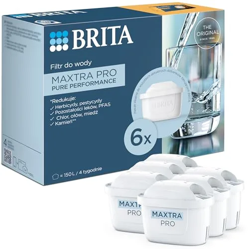 BRITA Wkład filtrujący MAXTRA PRO Pure Performance do wody – opakowanie 6 szt. – oryginalny wkład BRITA poprawiający smak wody kranowej, redukujący zanieczyszczenia, chlor, PFAS, pestycydy i kamień